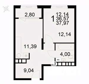1-к квартира, вторичка, 38м2, 3/22 этаж