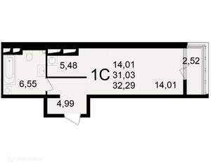 1-к квартира, вторичка, 32м2, 13/24 этаж