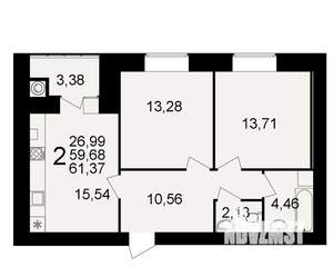 2-к квартира, вторичка, 60м2, 10/15 этаж