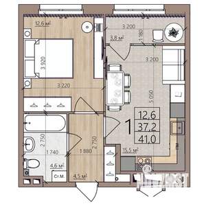1-к квартира, строящийся дом, 41м2, 6/8 этаж