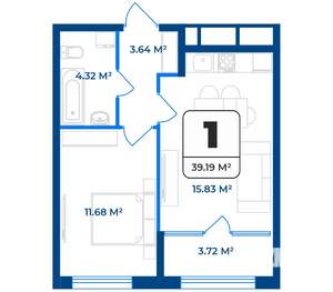 1-к квартира, строящийся дом, 39м2, 1/9 этаж