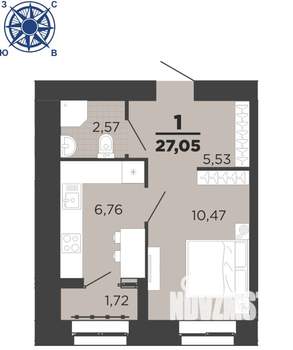 1-к квартира, вторичка, 27м2, 12/16 этаж