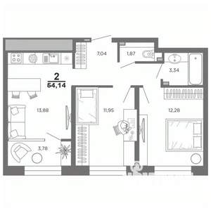 2-к квартира, вторичка, 54м2, 11/22 этаж