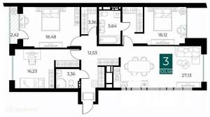 3-к квартира, вторичка, 106м2, 6/14 этаж