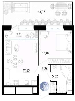 1-к квартира, вторичка, 61м2, 1/25 этаж