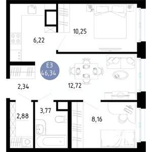 2-к квартира, вторичка, 46м2, 6/14 этаж