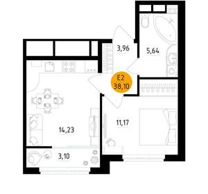 1-к квартира, вторичка, 38м2, 17/25 этаж