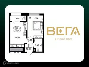 1-к квартира, вторичка, 38м2, 18/20 этаж