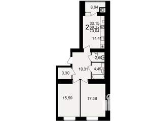 2-к квартира, вторичка, 68м2, 13/15 этаж