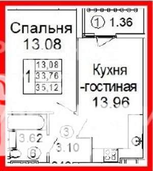 1-к квартира, вторичка, 35м2, 7/25 этаж