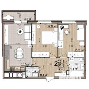 2-к квартира, вторичка, 66м2, 25/25 этаж