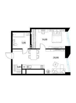 1-к квартира, вторичка, 46м2, 14/17 этаж