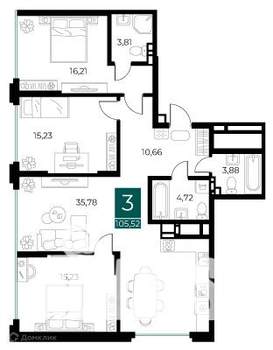 3-к квартира, вторичка, 106м2, 4/14 этаж