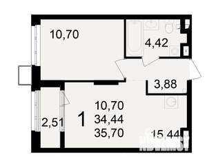 1-к квартира, вторичка, 34м2, 2/23 этаж