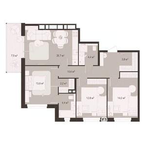 3-к квартира, строящийся дом, 94м2, 7/8 этаж