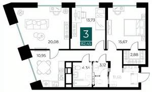 3-к квартира, вторичка, 82м2, 6/13 этаж