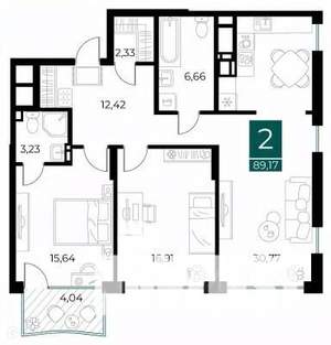2-к квартира, вторичка, 89м2, 4/14 этаж