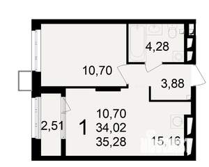 1-к квартира, вторичка, 34м2, 14/23 этаж