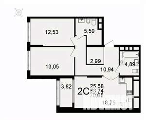 2-к квартира, вторичка, 71м2, 23/26 этаж