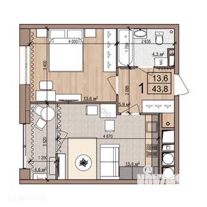 1-к квартира, вторичка, 44м2, 18/22 этаж