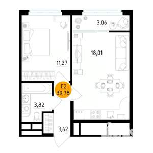 1-к квартира, вторичка, 40м2, 21/25 этаж