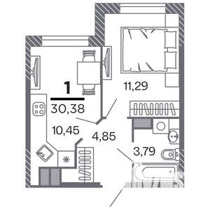 2-к квартира, строящийся дом, 30м2, 9/25 этаж