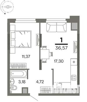 1-к квартира, вторичка, 37м2, 23/26 этаж
