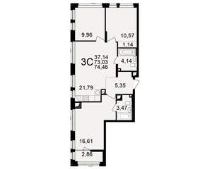 3-к квартира, вторичка, 73м2, 12/25 этаж