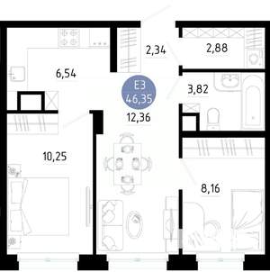 2-к квартира, вторичка, 46м2, 6/14 этаж