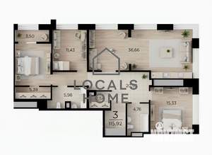 3-к квартира, вторичка, 116м2, 19/19 этаж