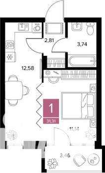 1-к квартира, вторичка, 31м2, 4/9 этаж