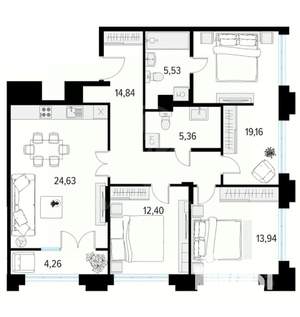 3-к квартира, вторичка, 95м2, 6/19 этаж