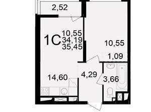 1-к квартира, вторичка, 35м2, 14/25 этаж