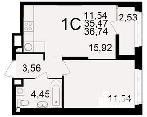 1-к квартира, вторичка, 35м2, 1/25 этаж