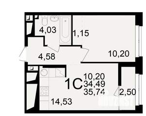 1-к квартира, вторичка, 34м2, 4/25 этаж