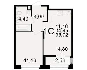 1-к квартира, вторичка, 34м2, 1/25 этаж
