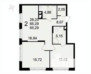 2-к квартира, вторичка, 65м2, 1/24 этаж