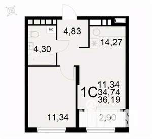 1-к квартира, вторичка, 36м2, 15/22 этаж