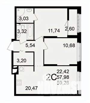 2-к квартира, вторичка, 59м2, 2/11 этаж