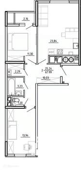 2-к квартира, вторичка, 68м2, 1/26 этаж