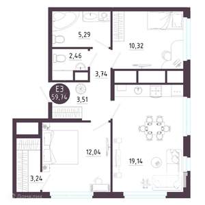 2-к квартира, вторичка, 60м2, 7/19 этаж