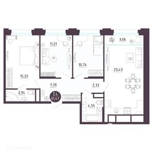 3-к квартира, вторичка, 82м2, 12/19 этаж