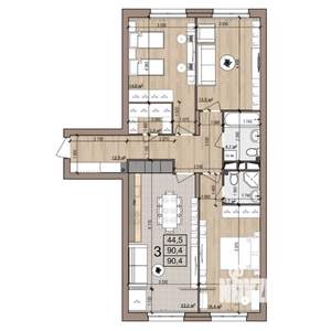 3-к квартира, строящийся дом, 90м2, 12/25 этаж