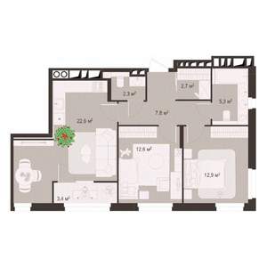 2-к квартира, строящийся дом, 70м2, 7/8 этаж