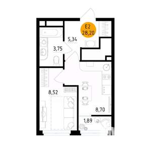 1-к квартира, вторичка, 28м2, 2/25 этаж