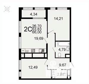 2-к квартира, вторичка, 66м2, 20/26 этаж