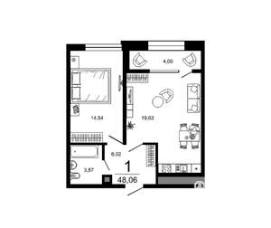 1-к квартира, вторичка, 48м2, 2/11 этаж
