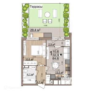 1-к квартира, вторичка, 65м2, 1/26 этаж