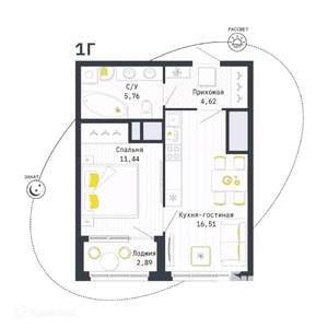 1-к квартира, вторичка, 40м2, 21/26 этаж