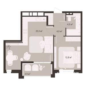 1-к квартира, строящийся дом, 52м2, 2/8 этаж